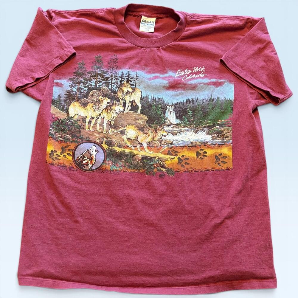 Vintage Estes Park Colorado Shirt Mens XL Red Wolf Graphic Gildan Tee T-Shirt